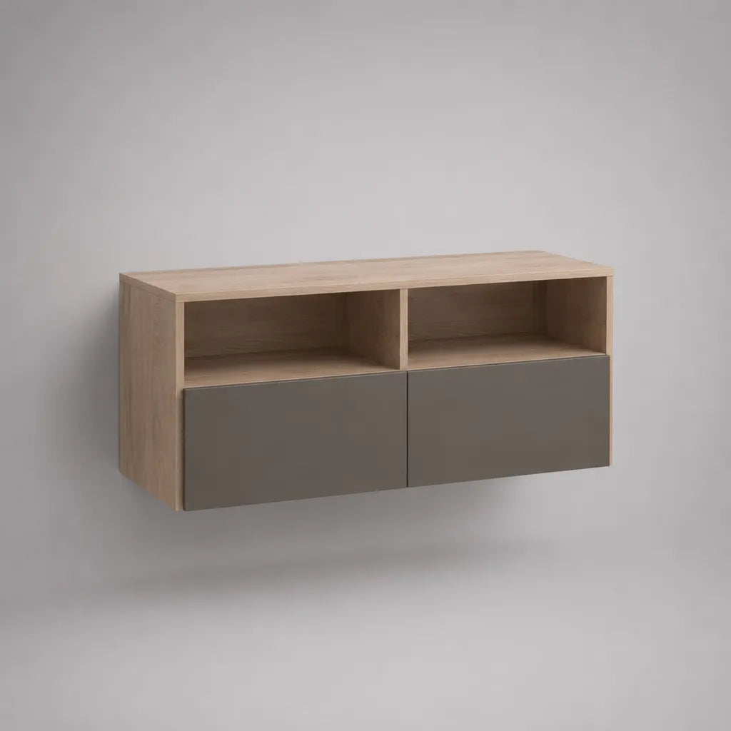 Armadio TV a parete in legno, rovere leggero e talpa, 100 × 35 × 50 cm