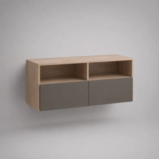 Armadio TV a parete in legno, rovere leggero e talpa, 100 × 35 × 50 cm