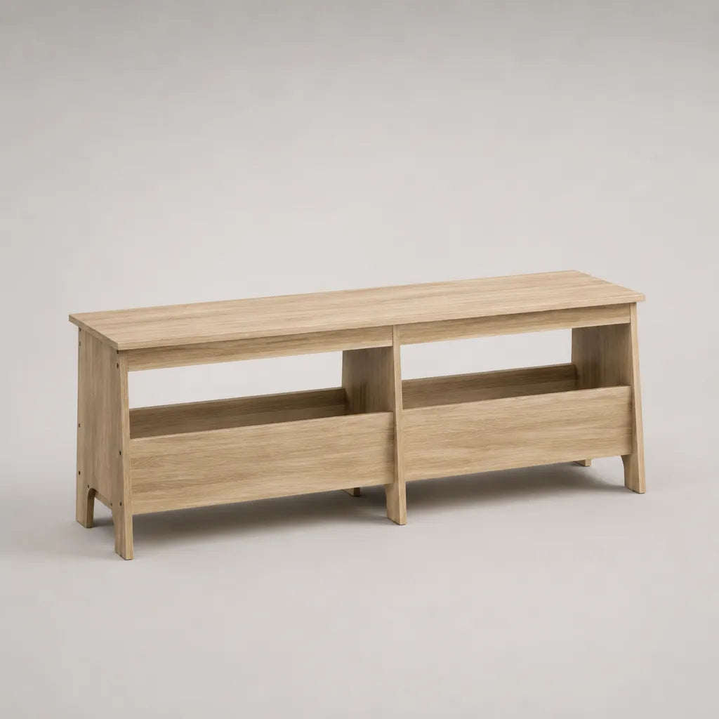 Panca da scarpa rettangolare in legno con 2 scomparti, rovere leggero, 100 × 30 × 48 cm