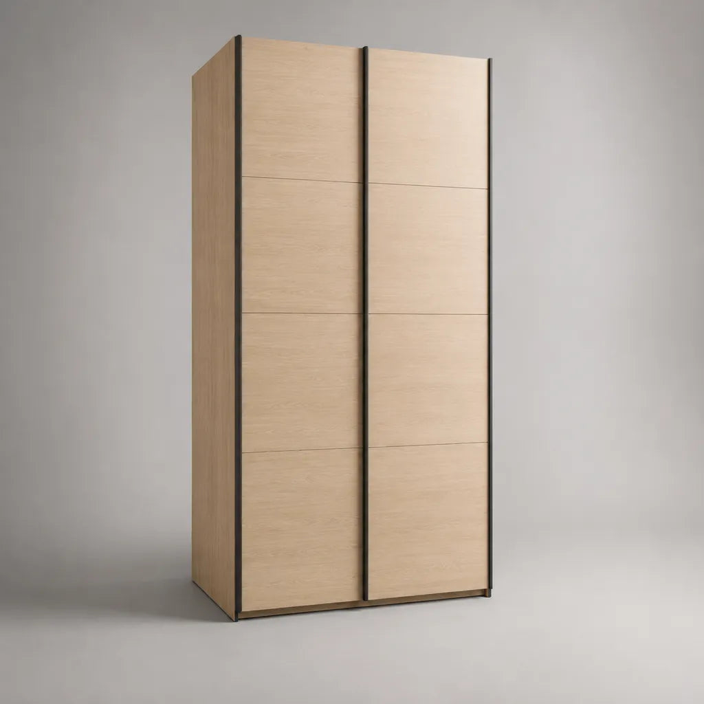 Armadio rettangolare a 2 porte in pannello di particelle, rovere chiaro e nero, 100 × 55 × 200 cm
