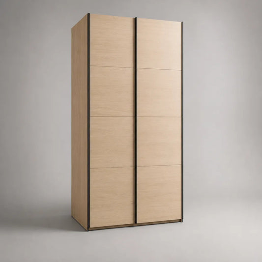 Armadio rettangolare a 2 porte in pannello di particelle, rovere chiaro e nero, 100 × 55 × 200 cm