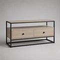 Armadio rettangolare in legno e metallo con 2 cassetti, rovere chiaro e nero, 120 × 40 × 70 cm