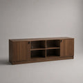 Armadio TV in piastrelle MDF con 2 porte scanalate e 4 nicchie, noce marrone e nero, 180 × 40 × 65 cm
