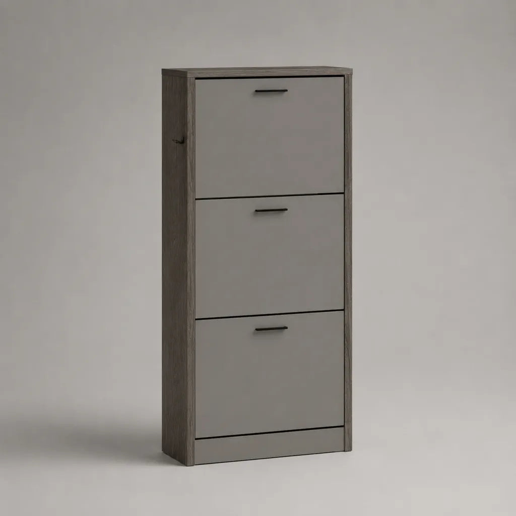 Armadio per scarpe rettangolare in pannello a particelle, 3 slasher, grigio e nero, 60 × 24 × 120 cm