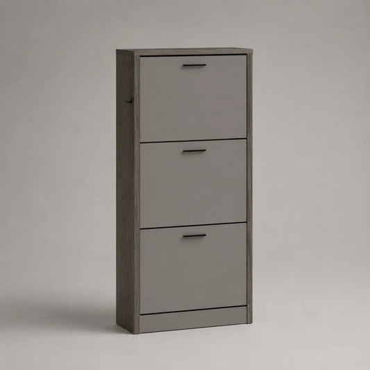 Armadio per scarpe rettangolare in pannello a particelle, 3 slasher, grigio e nero, 60 × 24 × 120 cm