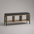 Panca scarpa rettangolare con sedile imbottito grigio scuro, 3 scomparti, 100 × 35 × 50 cm, acciaio e pannello a particelle