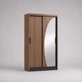 2 porte scorrevoli armadio con specchio, pannello di particelle in melamina, noce e nero, 100 × 52 × 200 cm