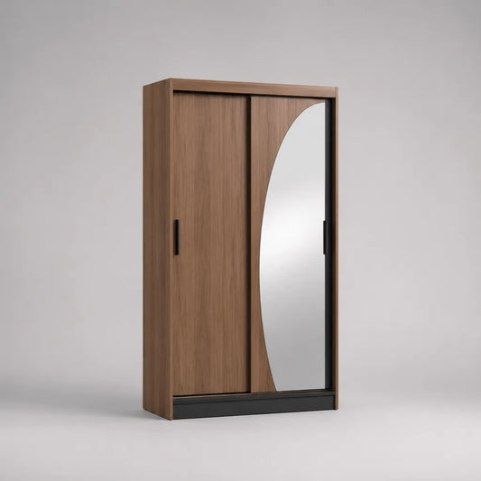 2 porte scorrevoli armadio con specchio, pannello di particelle in melamina, noce e nero, 100 × 52 × 200 cm