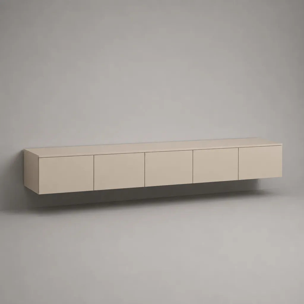 Armadio per TV appeso in MDF beige opaco con 5 zampe, 240 × 35 × 40 cm