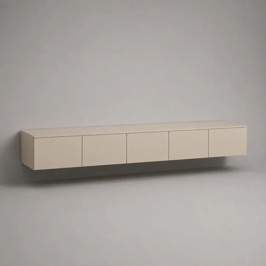 Armadio per TV appeso in MDF beige opaco con 5 zampe, 240 × 35 × 40 cm