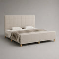 Letto matrimoniale imbottito beige con testata a pannello, letto 180 × 200 cm, dimensioni 190 × 216 × 120 cm